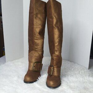 Nine West Gold Knee-High Boots With Buckle Size 7.5